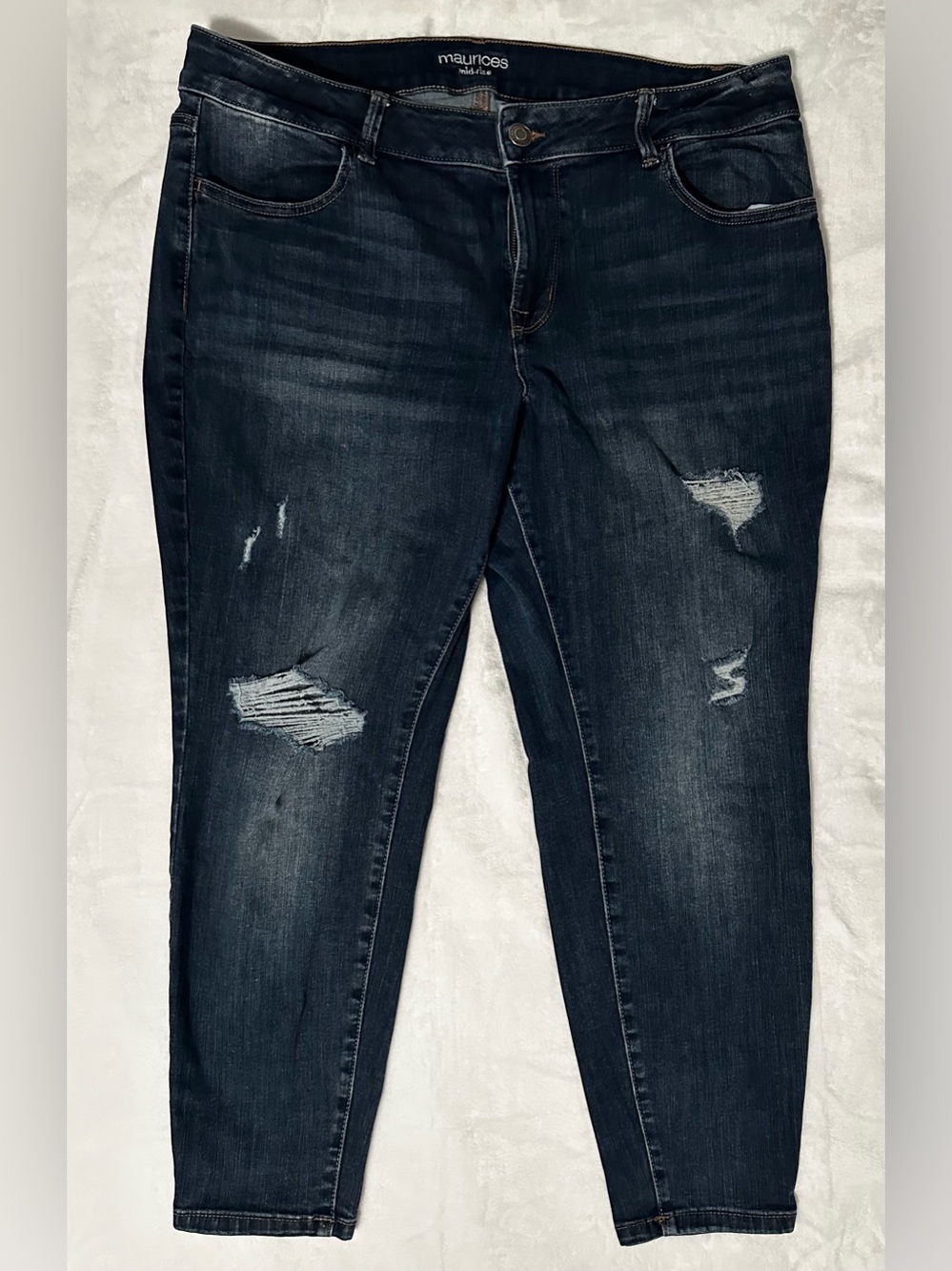 16w Short Maurices Dark Wash Distressed Women’s Jeans - Dark Blue